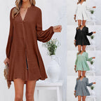 Stilvolles Damen Blusen-Kleid mit Knopfdetails und Ballonärmeln