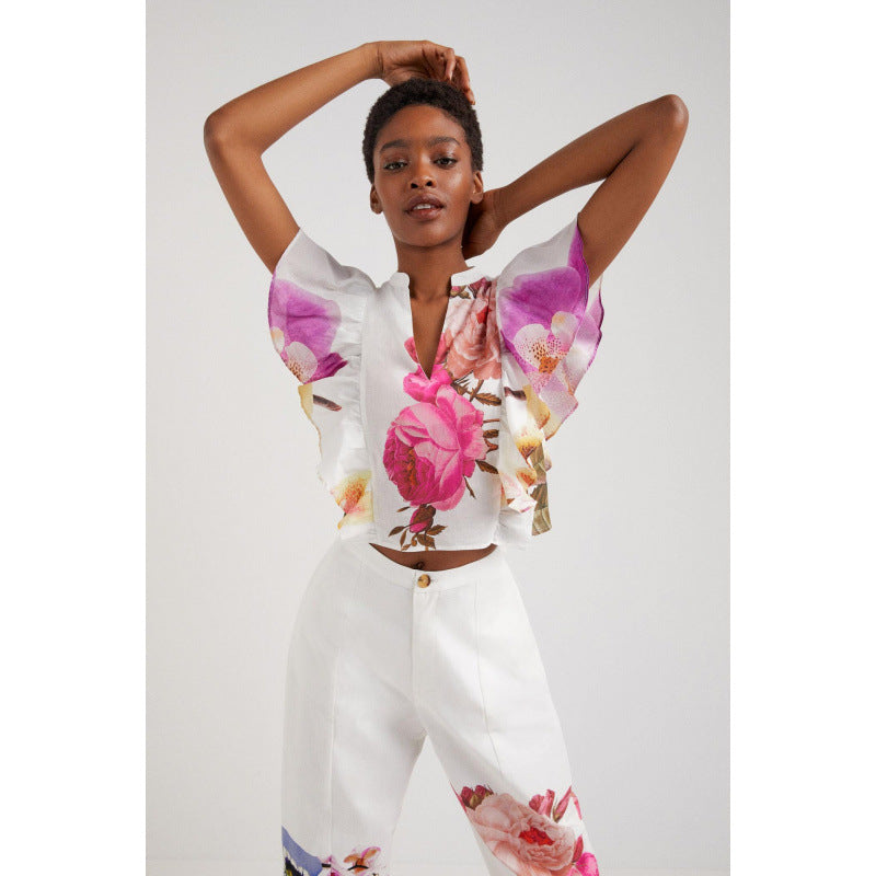 Elegantes Damen Set mit floraler Bluse und Hose | Velnorah