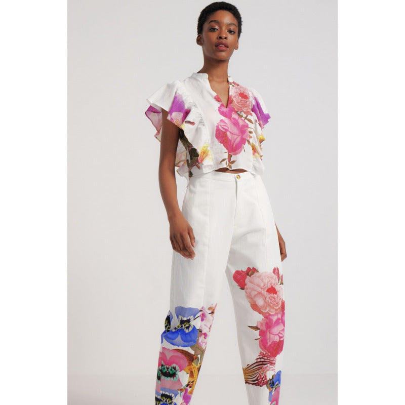 Elegantes Damen Set mit floraler Bluse und Hose | Velnorah