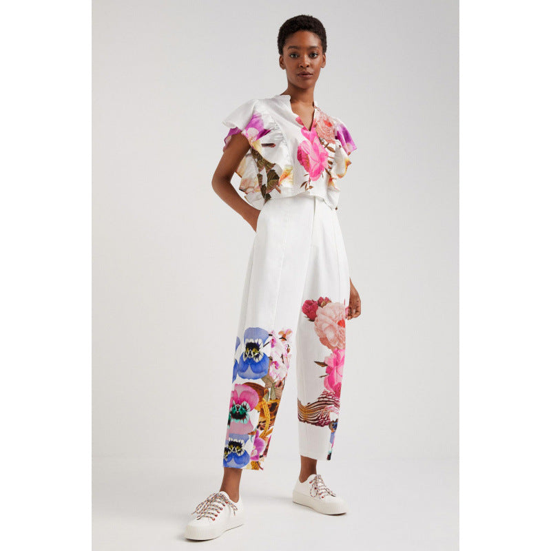 Elegantes Damen Set mit floraler Bluse und Hose von Velnorah
