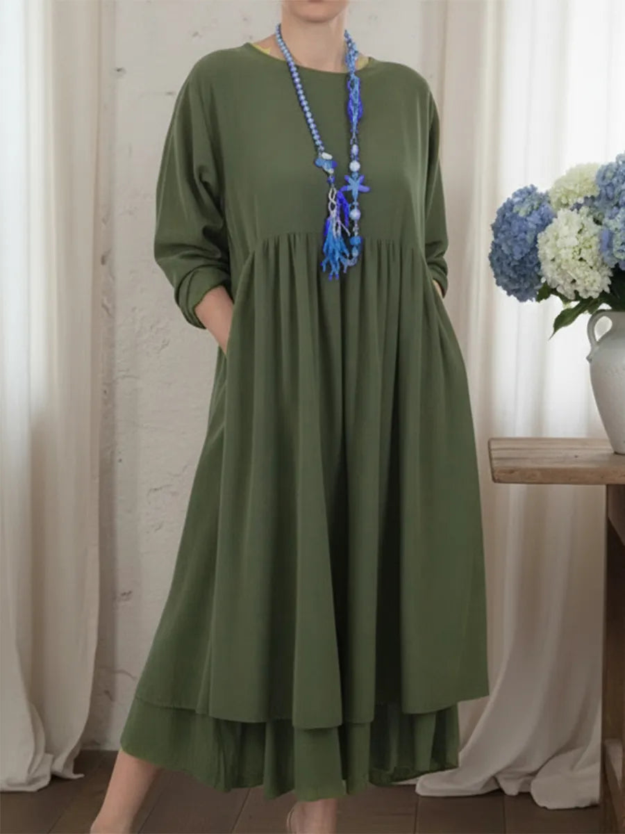 Damen Elegante Midi Kleid Mit Lockere Passform Und Langen Ärmeln-Velnorah