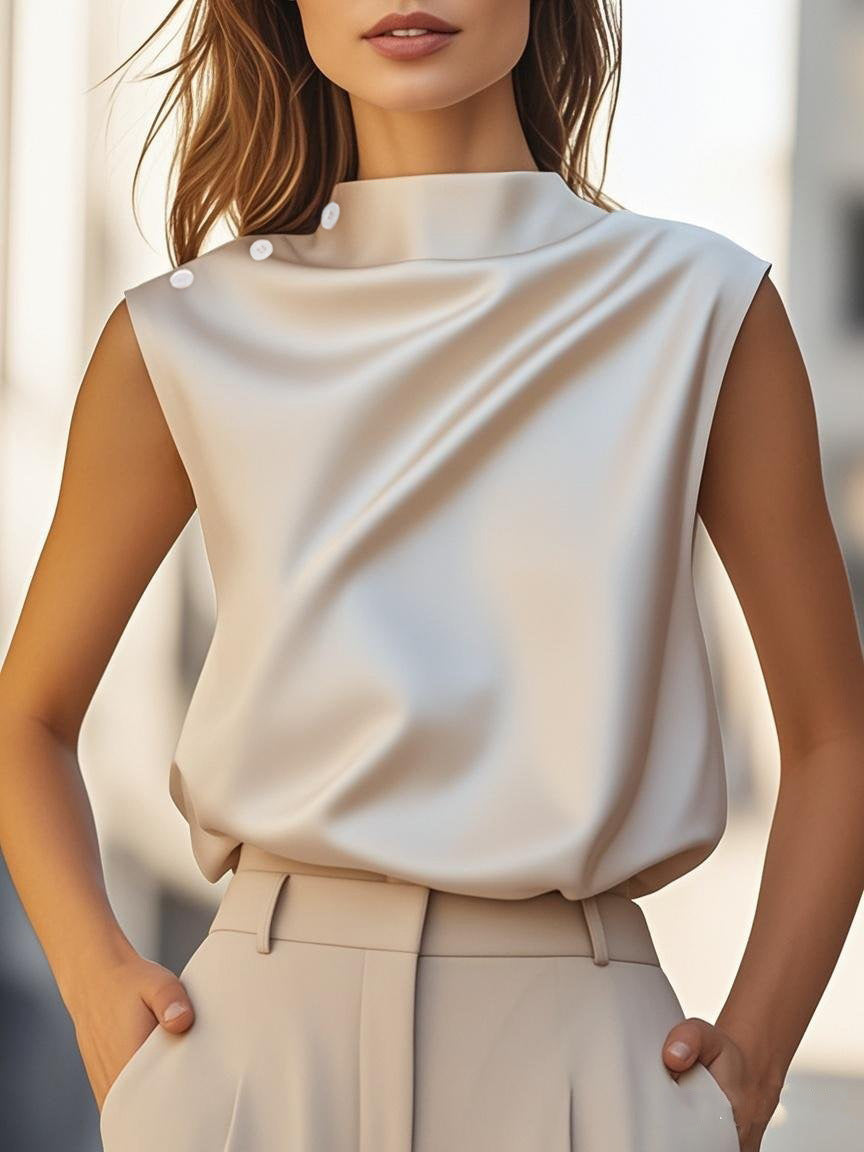 Elegantes Satin-Oberteil mit Stehkragen und Knöpfen | Velnorah