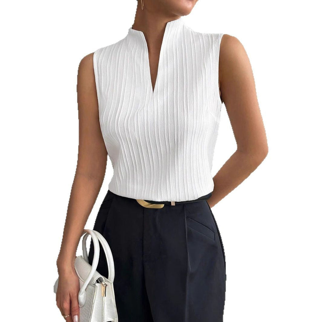 Elegantes Damen Top mit Stehkragen und Plisseefalten | Velnorah