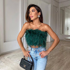 Glamouröses Plüsch-Top für Damen mit abnehmbaren Trägern | Velnorah