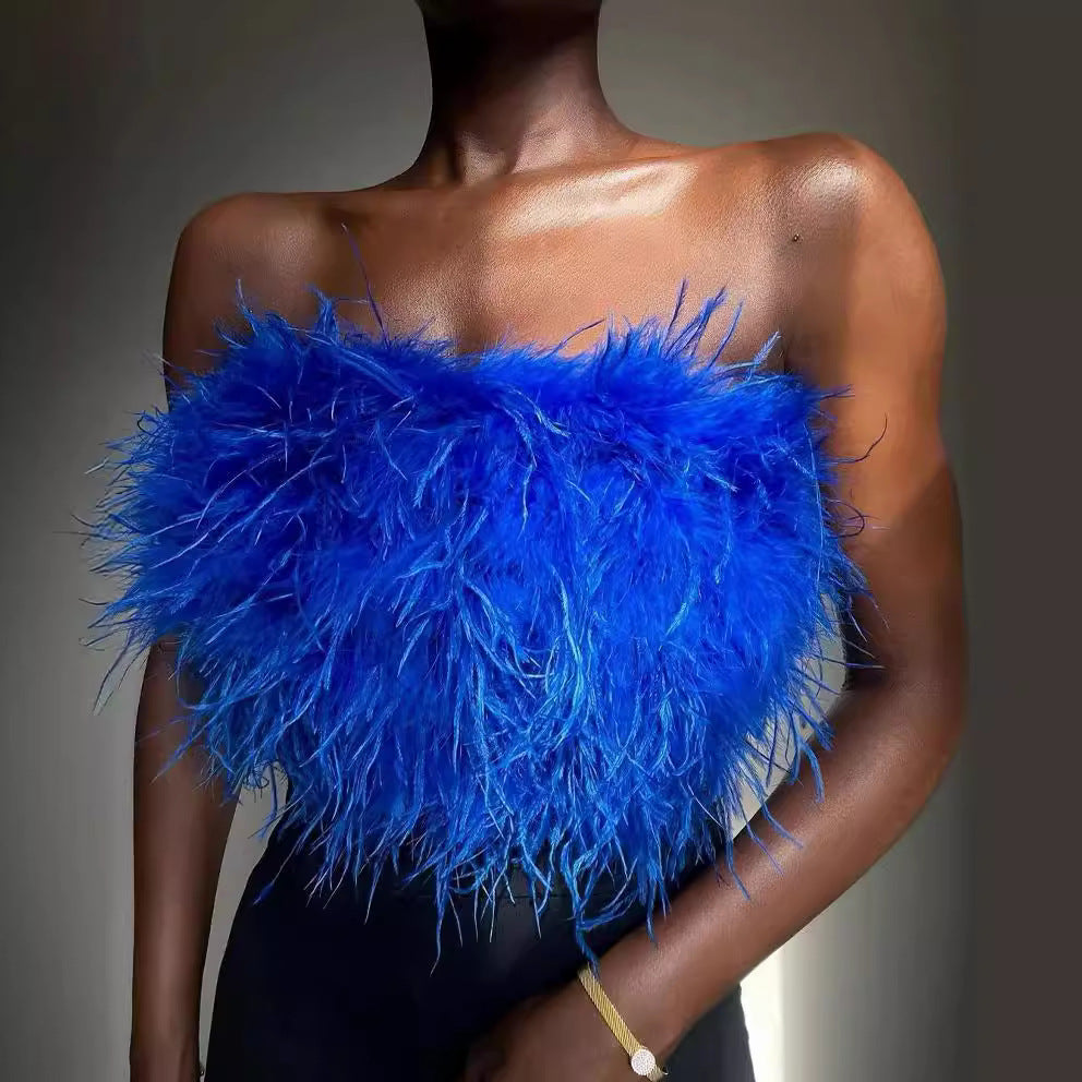 Glamouröses Plüsch-Top für Damen mit fransigen Details