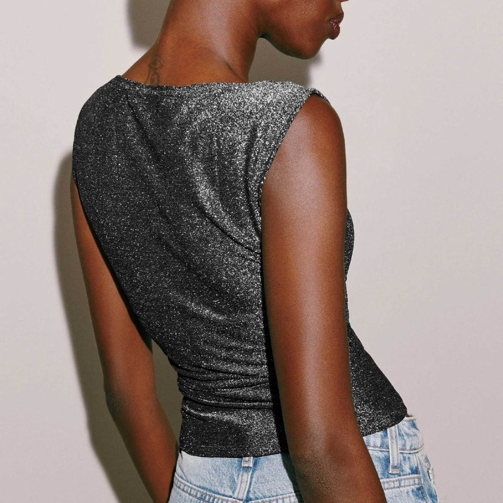 Glitzerndes Damenoberteil mit asymmetrischem Ausschnitt | Velnorah
