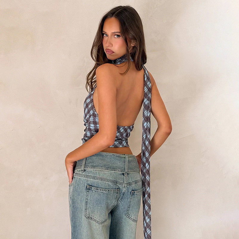 Modisches Damen Kurzarm Blusen-Top mit Karomuster | Velnorah