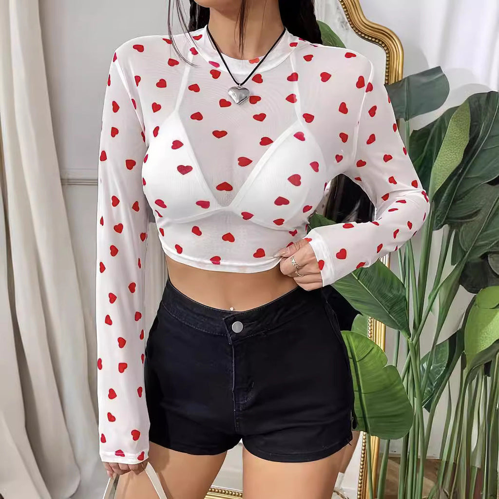 Langarm-Crop-Top für Damen mit herzförmigem Design | Velnorah