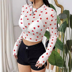 Langarm-Crop-Top für Damen mit herzförmigem Design | Velnorah