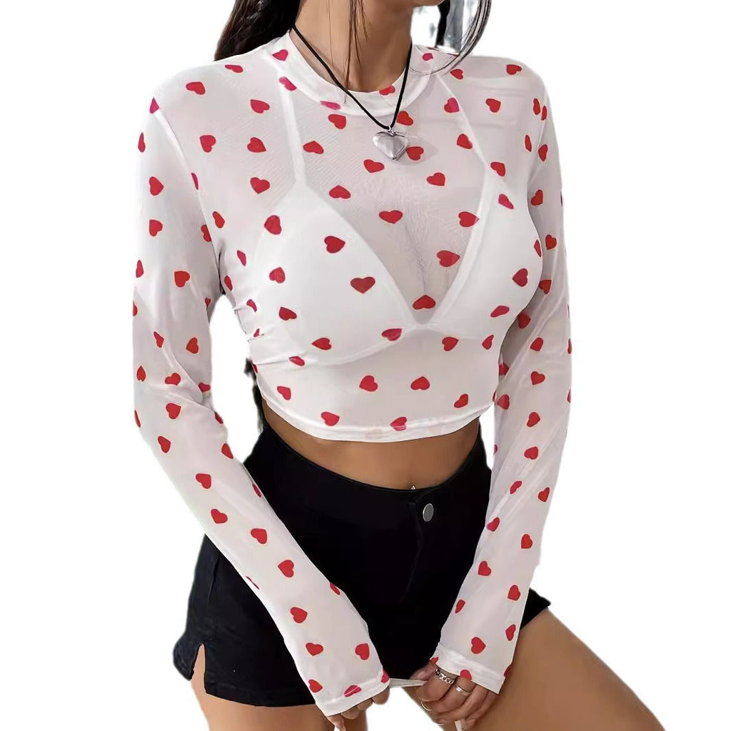 Langarm-Crop-Top für Damen mit herzförmigem Design | Velnorah