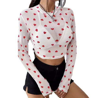 Langarm-Crop-Top für Damen mit herzförmigem Design | Velnorah
