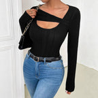 Elegantes Damen Cut-Out Oberteil mit Rippdesign | Velnorah