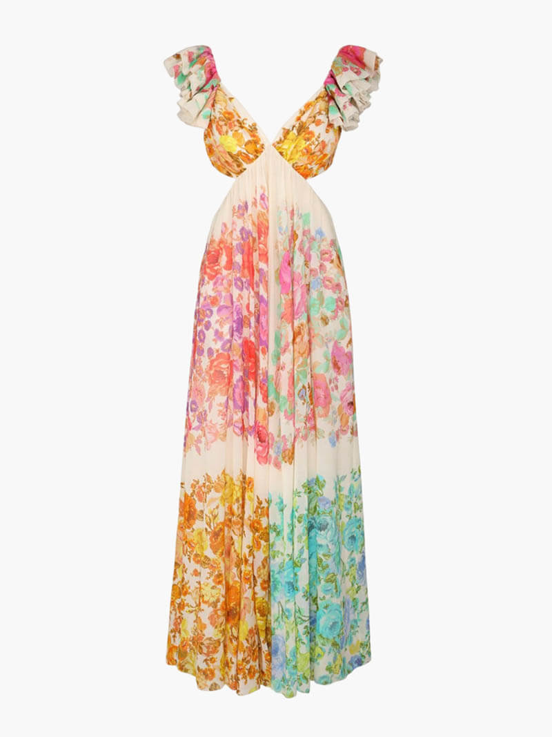 Damen Lange Kleid Mit Fließender Silhouette Und V-Ausschnitt-Velnorah