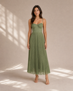 Ärmelloses Midi-Kleid mit gefälteltem Tüll-Bustier - front cover