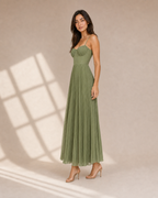 Ärmelloses Midi-Kleid mit gefälteltem Tüll-Bustier - side view