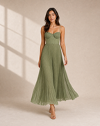 Ärmelloses Midi-Kleid mit gefälteltem Tüll-Bustier - variant cover - Grün