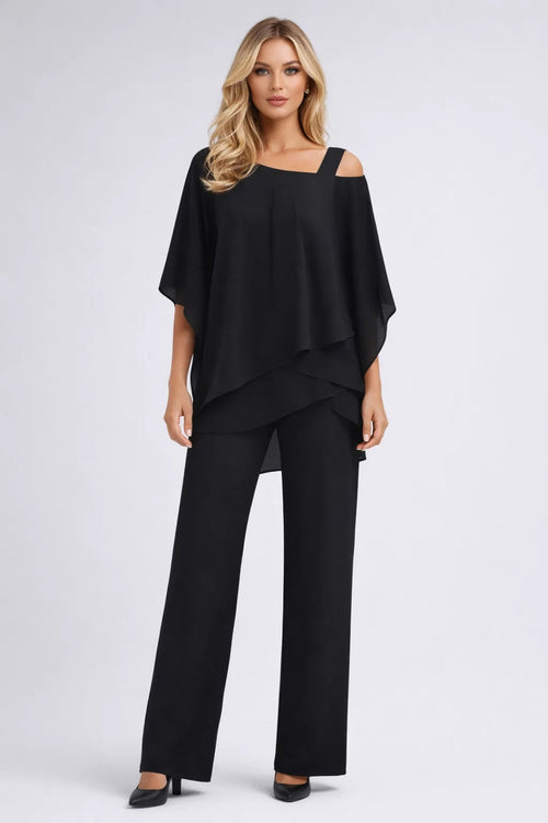 Damen Set Weite Bluse Gerade Hose Festlich Elegant-Velnorah