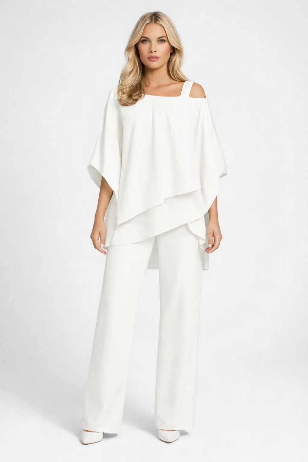 Damen Set Weite Bluse Gerade Hose Festlich Elegant-Velnorah