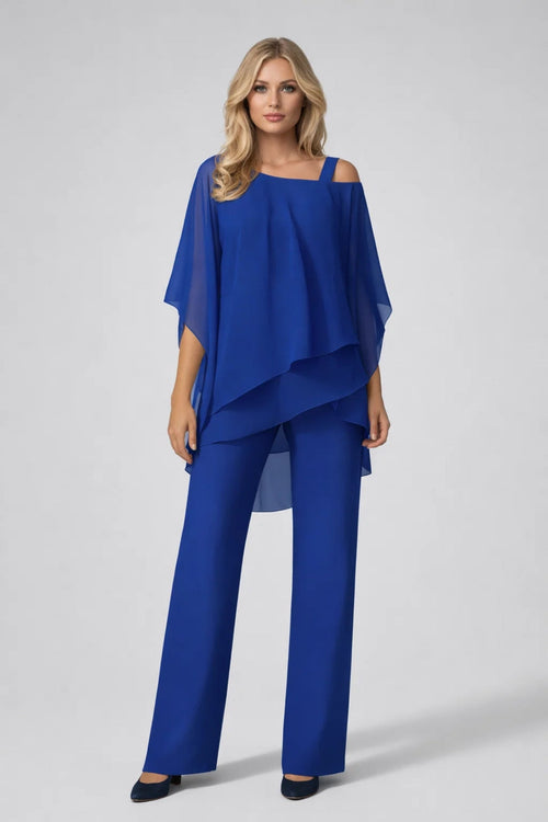 Damen Set Weite Bluse Gerade Hose Festlich Elegant-Velnorah