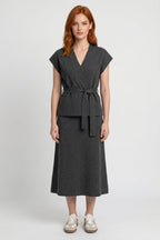 Damen Set Weste Midi Rock Strickgürtel Casual Semi-Formal-Velnorah