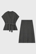 Damen Set Weste Midi Rock Strickgürtel Casual Semi-Formal-Velnorah