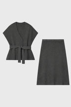 Damen Set Weste Midi Rock Strickgürtel Casual Semi-Formal-Velnorah