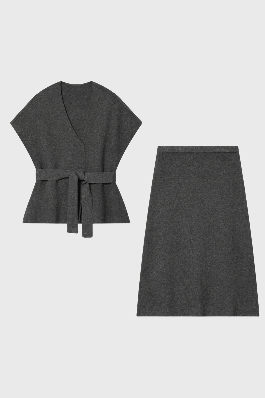 Damen Set Weste Midi Rock Strickgürtel Casual Semi-Formal-Velnorah