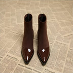 Damen Stiefeletten Wildleder Blockabsatz Lackdetails Elegant-Velnorah