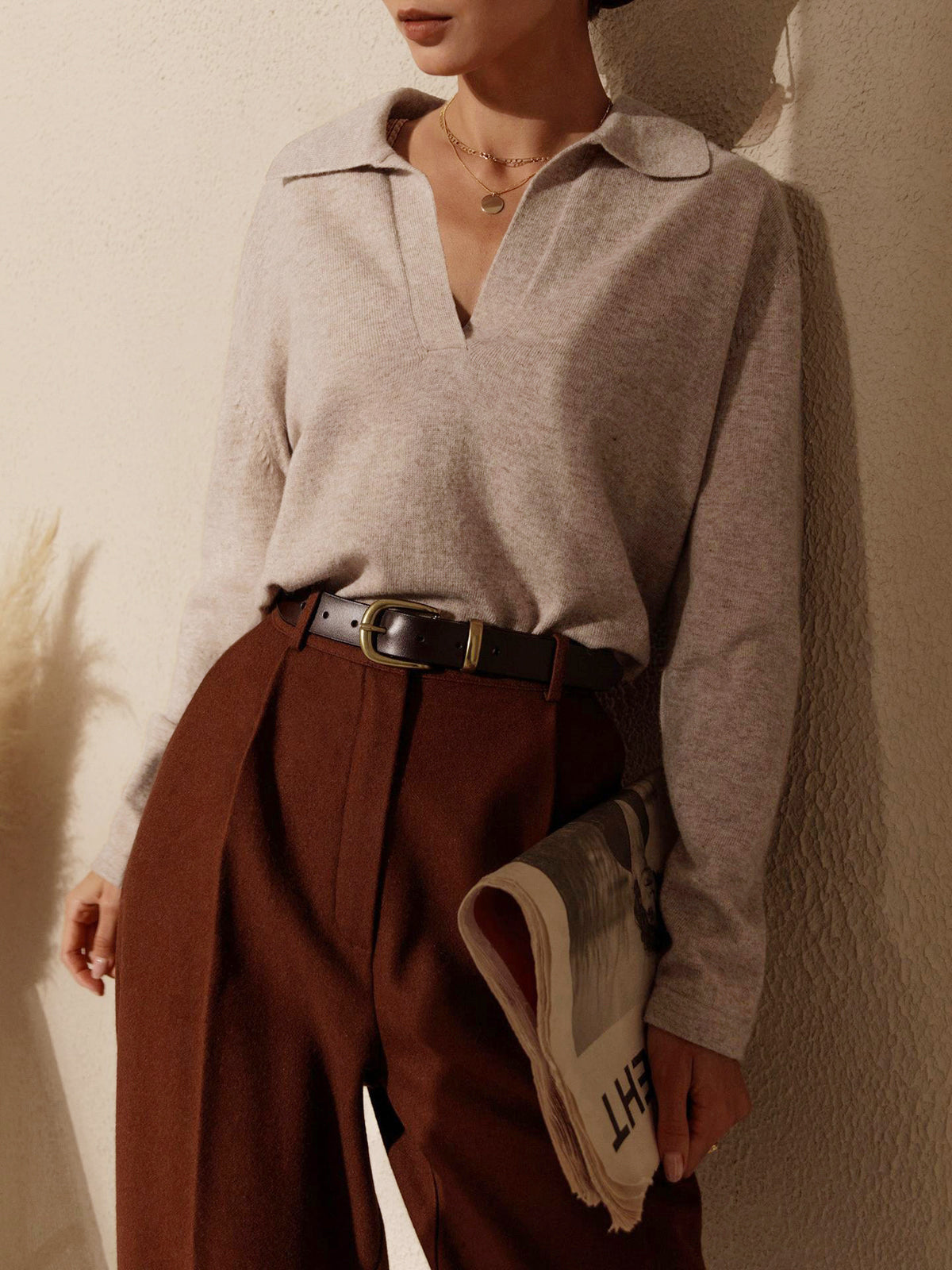 Damen Strickpullover mit Kragen V-Ausschnitt Passform-Velnorah