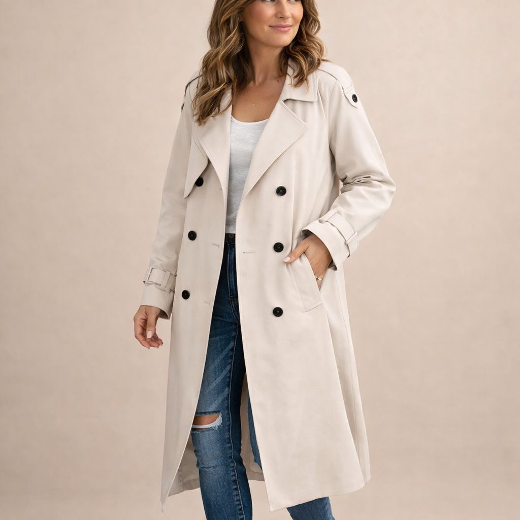 Damen Trenchcoat Doppelreiheverschluss mit Gürtel Casual Formal-Velnorah