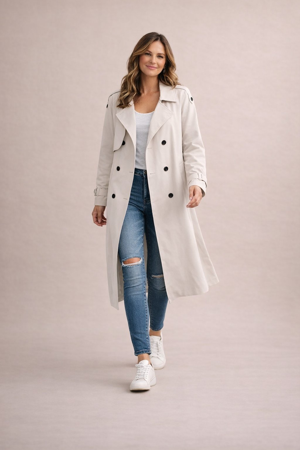 Damen Trenchcoat Doppelreiheverschluss mit Gürtel Casual Formal-Velnorah