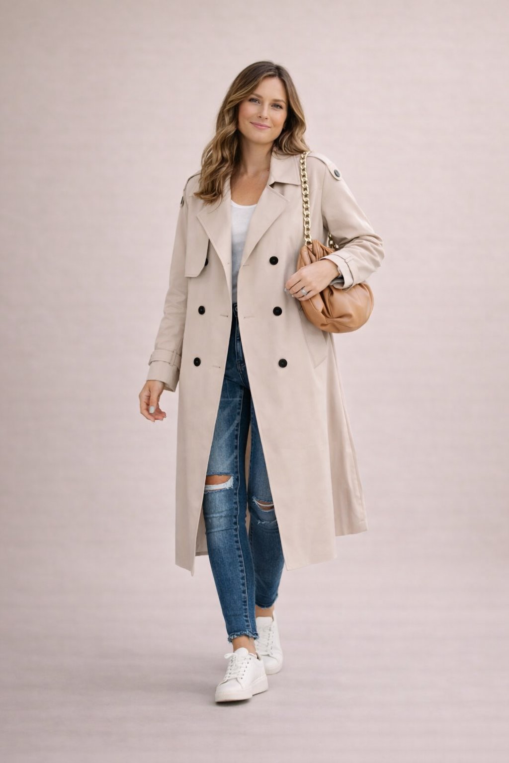 Damen Trenchcoat Doppelreiheverschluss mit Gürtel Casual Formal-Velnorah