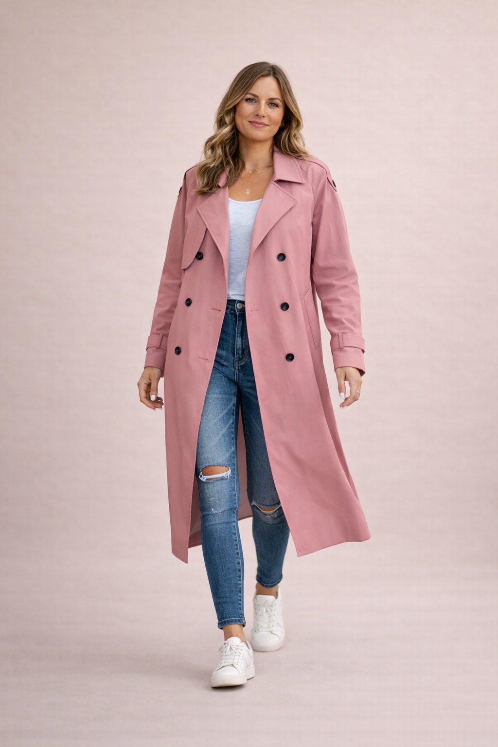 Damen Trenchcoat Doppelreiheverschluss mit Gürtel Casual Formal-Velnorah