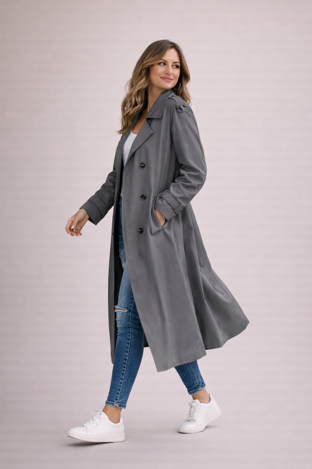 Damen Trenchcoat Doppelreiheverschluss mit Gürtel Casual Formal-Velnorah