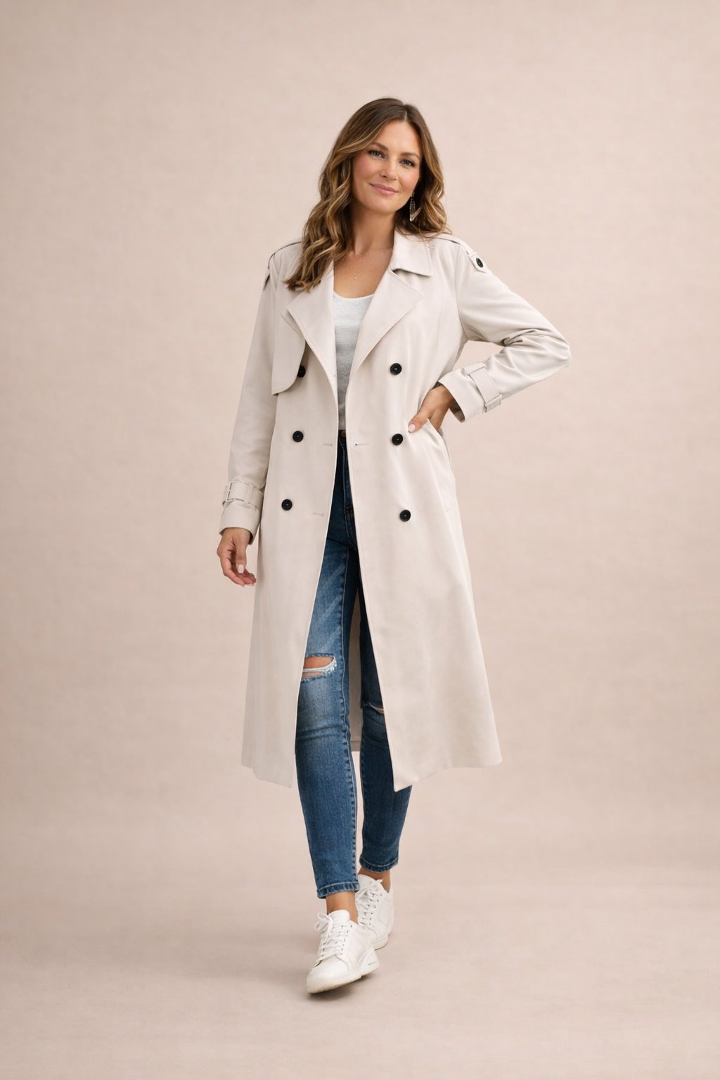 Damen Trenchcoat Doppelreiheverschluss mit Gürtel Casual Formal-Velnorah
