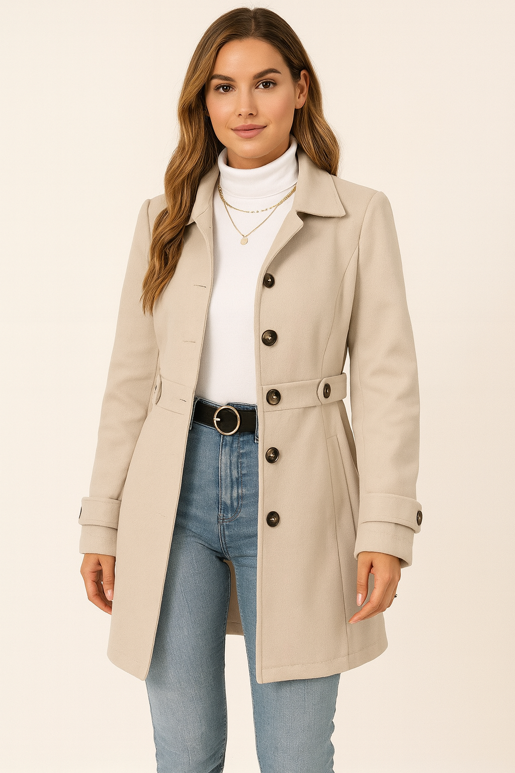 Damen Trenchcoat mit Gürtel tailliert für die Übergangszeit-Velnorah