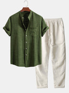 Herren Leinen Set 2-teilig – Kurzarmhemd und Hose