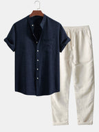 Herren Leinen Set 2-teilig – Kurzarmhemd und Hose