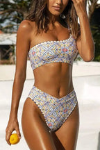 Ein-Schulter Bikini Damen Mit Print Strand Sommer-Velnorah