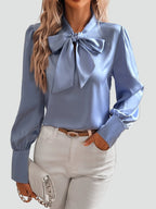 Elegante Damen Satinbluse mit Schleife und langen Ärmeln-Velnorah