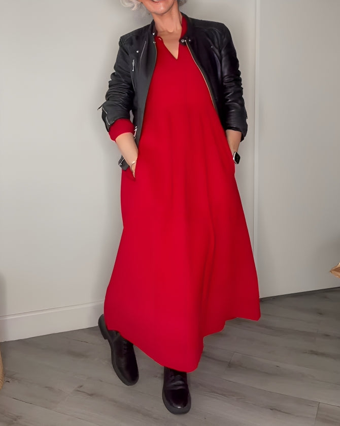 Elegante Maxi Cocktailkleid Mit Langen Ärmeln Für Frauen-Velnorah