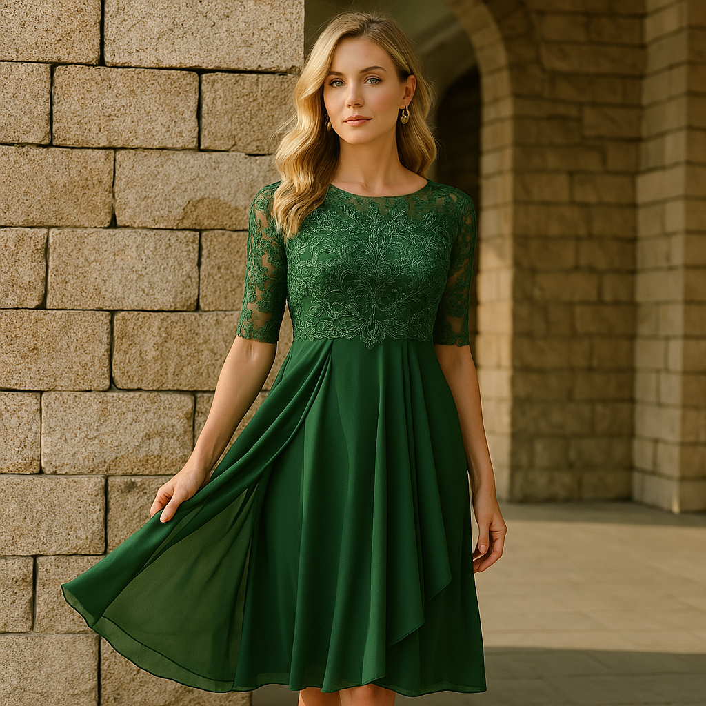 Elegantes Kleid mit halblangen Ärmeln für Abendveranstaltungen-Velnorah