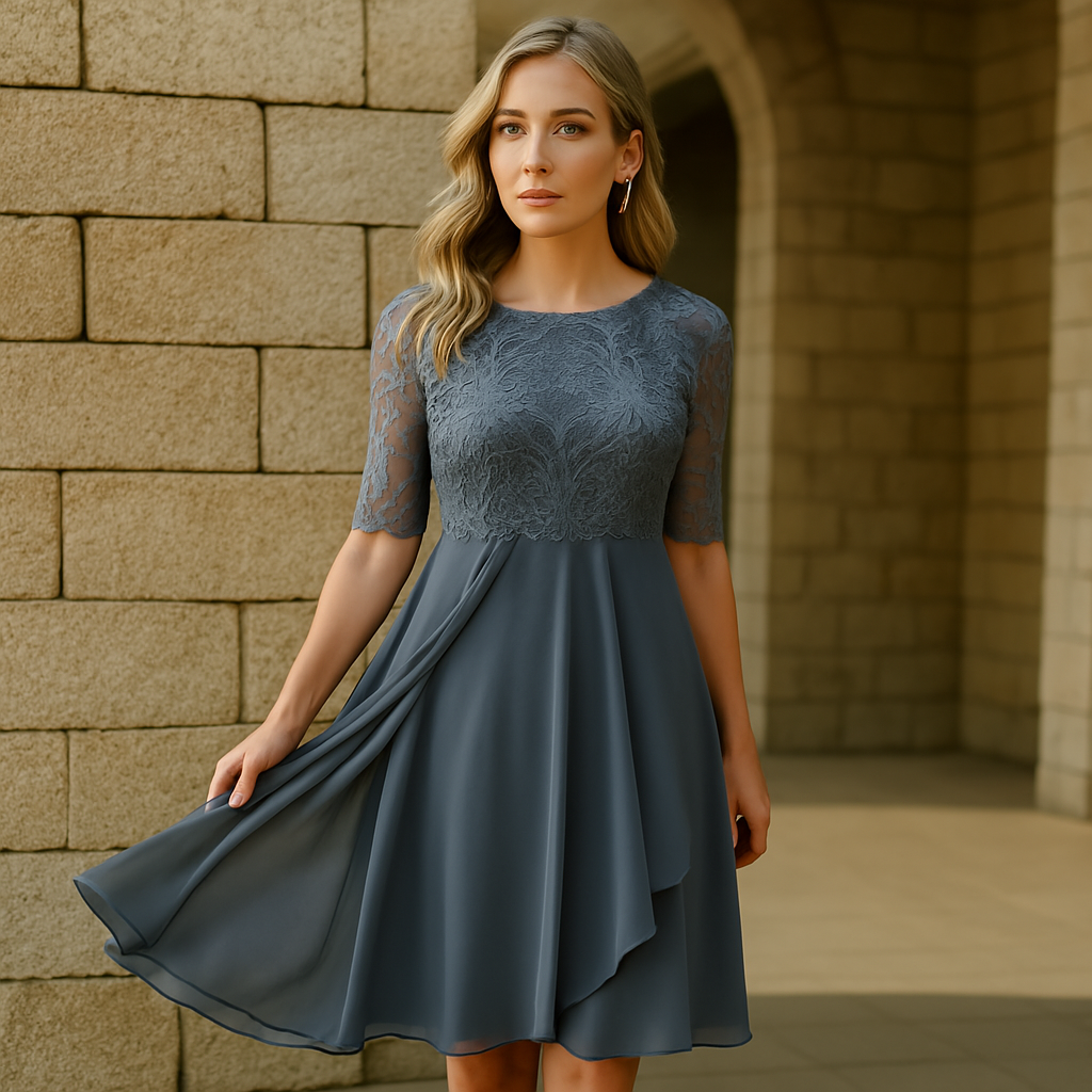Elegantes Kleid mit halblangen Ärmeln für Abendveranstaltungen-Velnorah