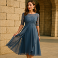 Elegantes Kleid mit halblangen Ärmeln für Abendveranstaltungen-Velnorah