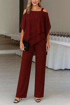 Elegantes Luftiges Damen Set Mit Off-Shoulder Top Und Weit Geschnittene Hose-Velnorah