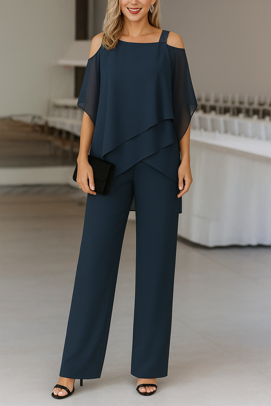 Elegantes Luftiges Damen Set Mit Off-Shoulder Top Und Weit Geschnittene Hose-Velnorah