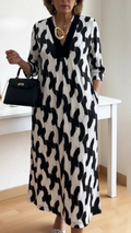 Elegantes Maxi-Kleid mit V-Ausschnitt und 3/4-Ärmeln für Frauen-Velnorah