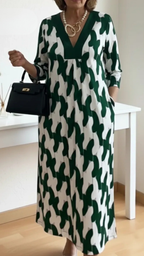 Elegantes Maxi-Kleid mit V-Ausschnitt und 3/4-Ärmeln für Frauen-Velnorah