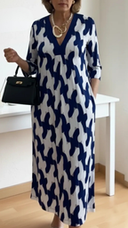 Elegantes Maxi-Kleid mit V-Ausschnitt und 3/4-Ärmeln für Frauen-Velnorah