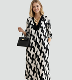 Elegantes Maxi-Kleid mit V-Ausschnitt und 3/4-Ärmeln für Frauen-Velnorah